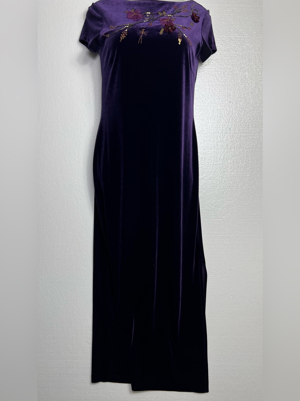 carole little purple velvet floral embroidered maxi dress size 6 - Picture 4 of 9